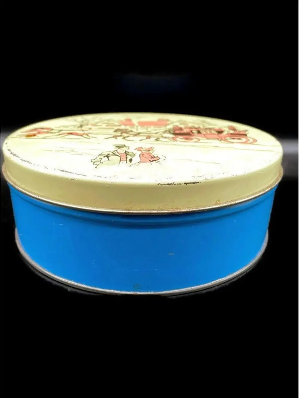 Vintage Fruitcake Tin: Victorian Horse & Carriage Scene